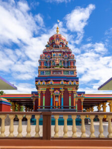 Exterior view of a colourful Hindu temple