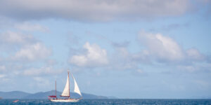 Sailboat against a blue horizon